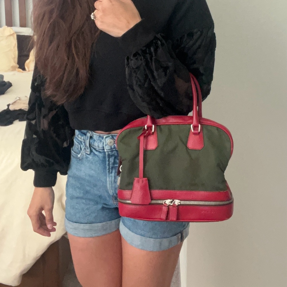 Vintage Prada Green and Red Nylon Top-Handle Satchel - Picture 15 of 15